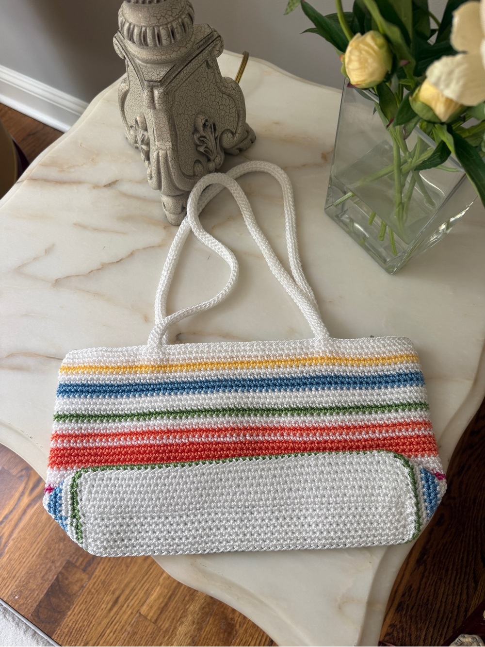 The Sak Crochet Striped Tote Bag White Multicolor Shoulder Purse - Picture 4 of 12